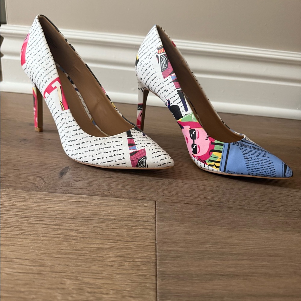 NY&C Women's Multicolor Print Pointed-Toe Pumps newsprint newspaper Madison heel